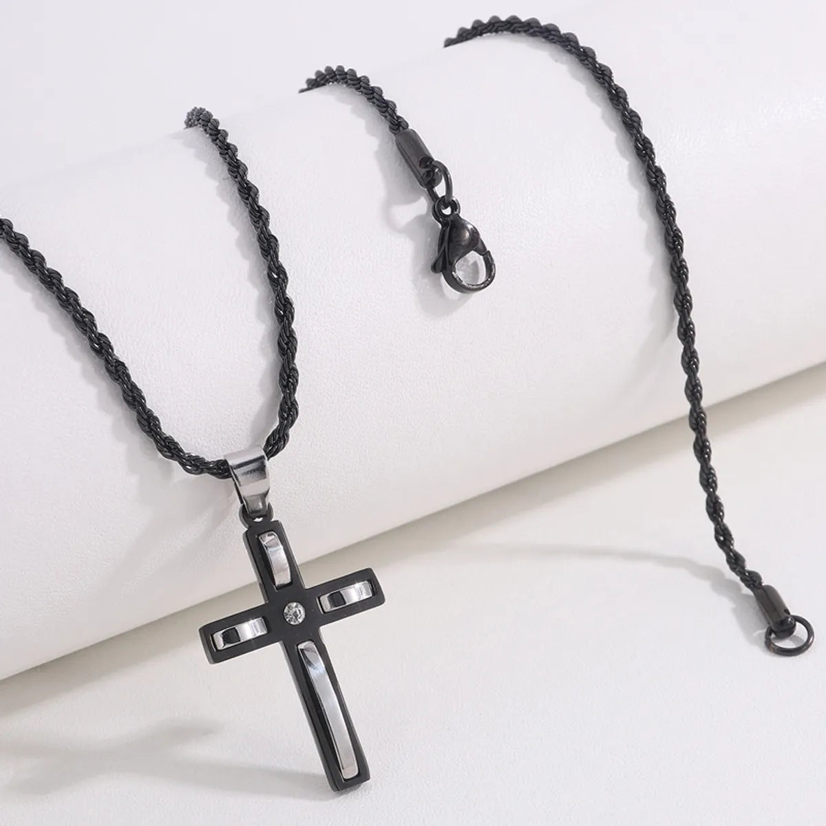 Black and White Raised Cross Necklace