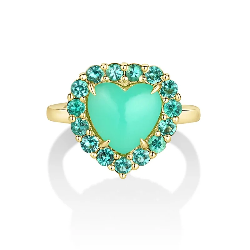 Rings Plating Types-Chrysoprase & Emerald Dolly Heart Ring