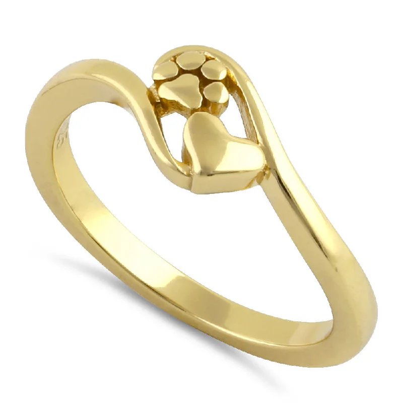 Trim Rings For Poise-Sterling Silver Yellow Gold Plated Paw & Heart Ring