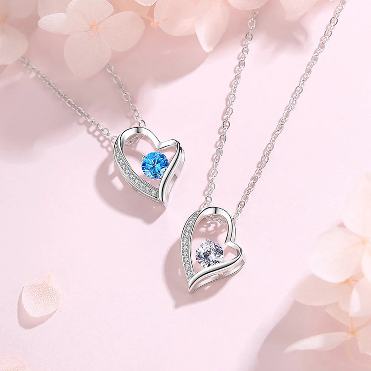 Necklaces For Friend Gifts-1 Piece Simple Style Heart Shape Sterling Silver Polishing Hollow Out Inlay Rhinestones Pendant Necklace