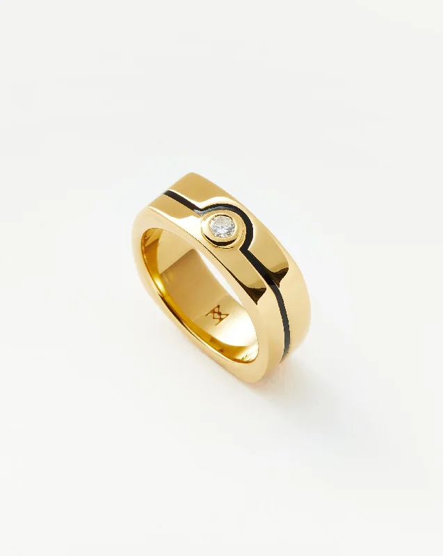 Rings With Fine Bands-Enamel & Stone Byline Wide Band Ring | 18ct Gold Plated/Cubic Zirconia