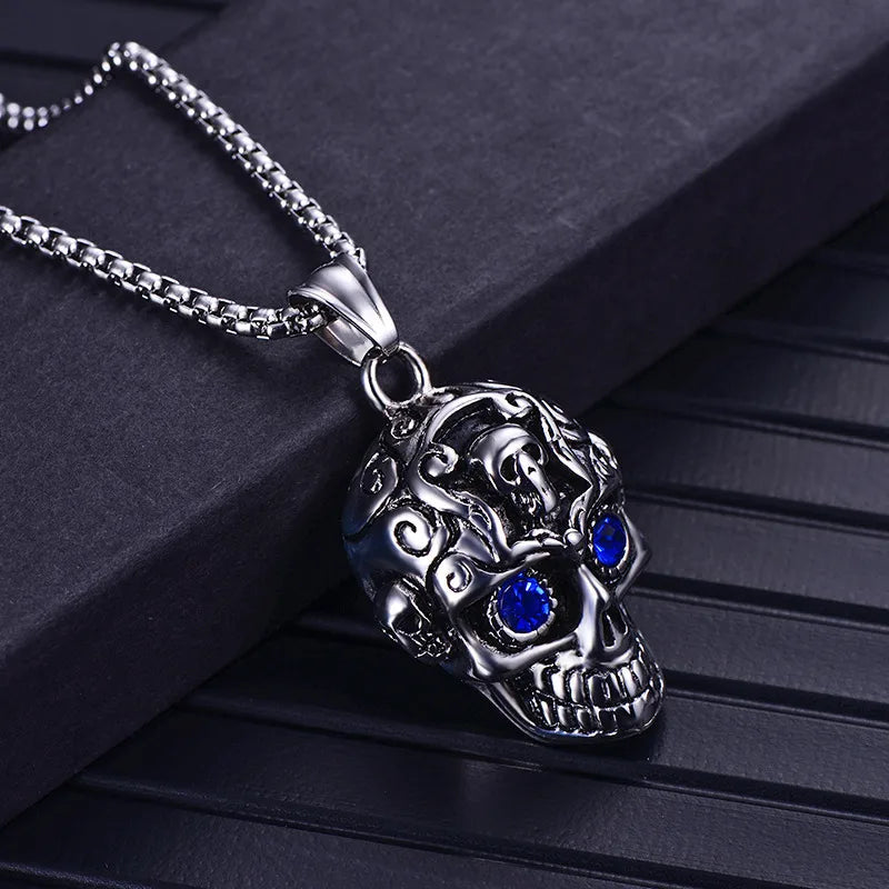 Necklaces For Petite Frames-Vintage Style Punk Skull Alloy Zinc Alloy Plating Inlay Artificial Gemstones Men'S Pendant Necklace