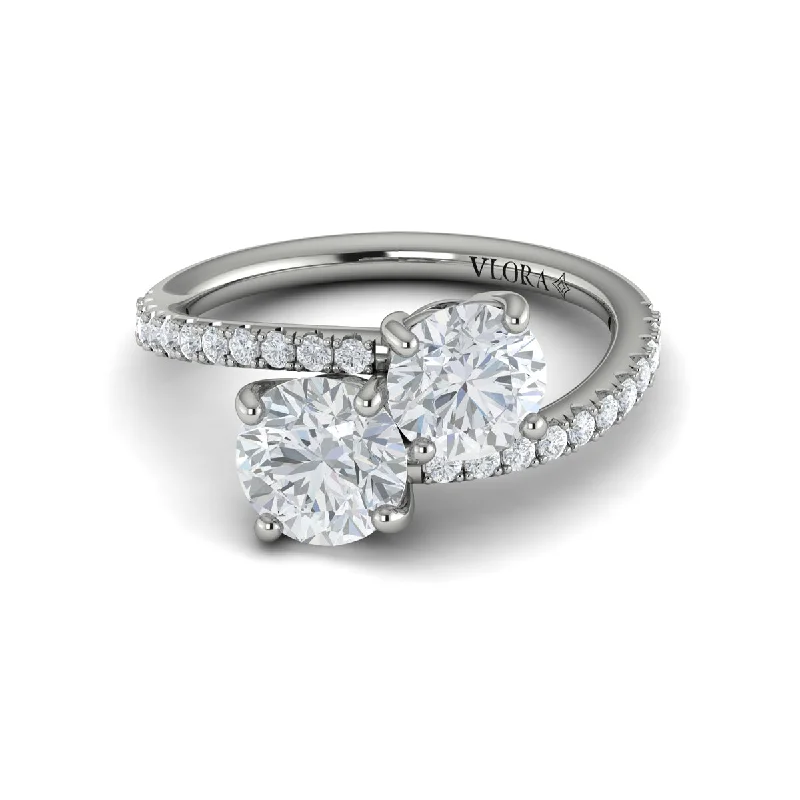 Rings Size Guide-Two Stone Bypass Engagement Ring in 14K White Gold