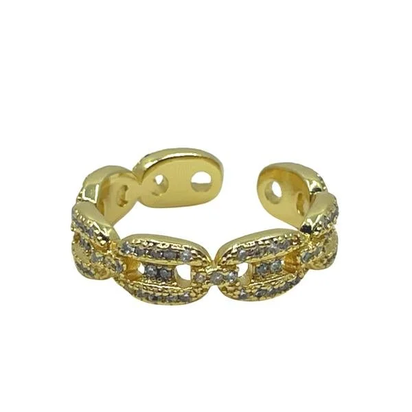 Fresh Cut Rings-Adjustable Gold Plated Chain Link And CZ Ring: (RG4585)