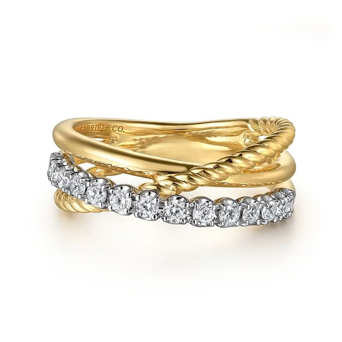 Best Swift Rings-Diamond Rope Cross-Over Band in 14K Two Tone Gold