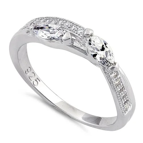 Rings Shopping Guide-Sterling Silver Twin Marquise Cut Clear CZ Ring