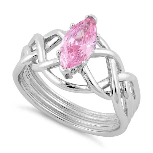 Rings Craft Ratings-Sterling Silver Celtic Pink Marquise CZ Ring