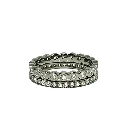 Rings For Low Flair-2 Stack Crystal Ring: Oxidized Sterling (RX2/455)