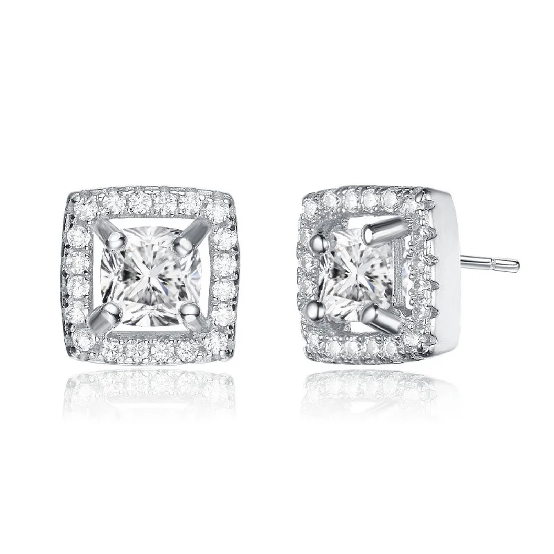 Earrings For Diamond Faces-La Scène Square Halo Earrings