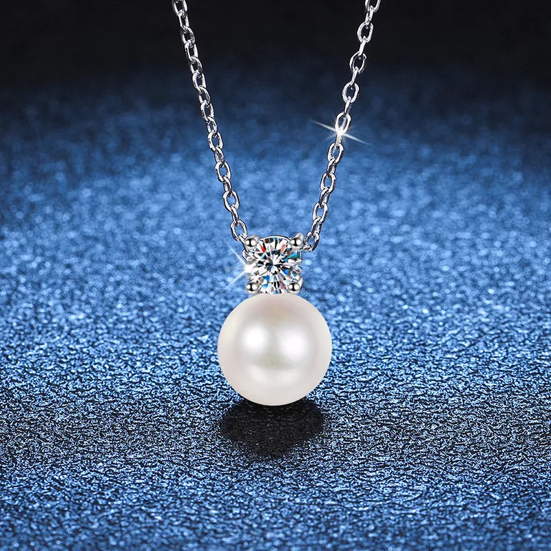 Best Vivid Necklaces-Sterling Silver Simple Style Classic Style Inlay Crown Rhinestones Pearl Pendant Necklace