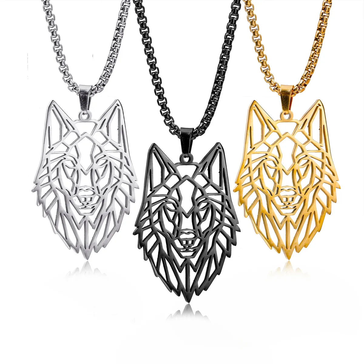 Necklaces For High Spark-Hip-Hop Wolf Stainless Steel Plating Hollow Out Men'S Pendants Necklace