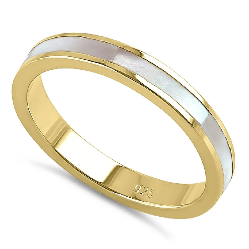 Trendy Rings For Now-Sterling Silver Seamless Mother of Pearl Gold Plated Ring