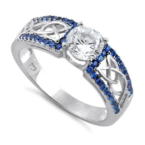 Rings For Frosty Days-Sterling Silver Celtic Pave Blue CZ Ring