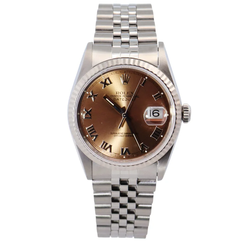 Watches For Spring Days-Rolex Datejust 36mm Salmon Dial Watch Ref# 16234