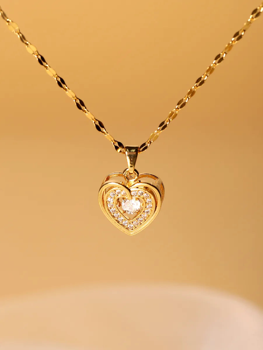 Necklaces For Deep Necklines-Elegant Simple Style Heart Shape Stainless Steel Plating Zircon 18k Gold Plated Pendant Necklace