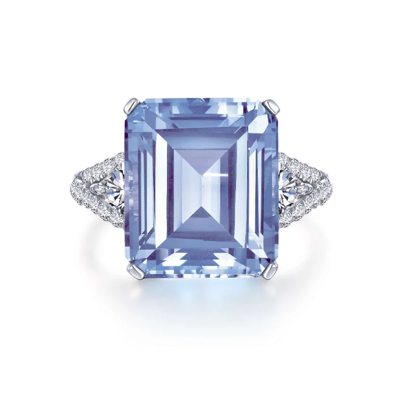 Rings Make Reviews-Simulated Aquamarine & Diamond Cocktail Ring in Sterling Silver