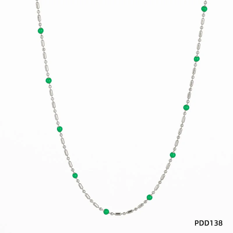 Pdd138 Necklace Silver + Emerald Green