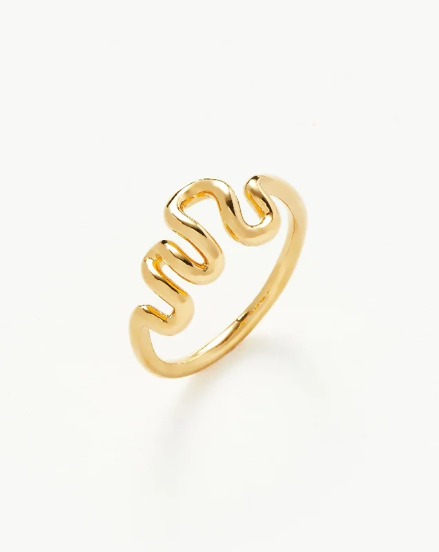 Rings For Bead Sets-Squiggle Wavy Stacking Ring | 18ct Gold Vermeil