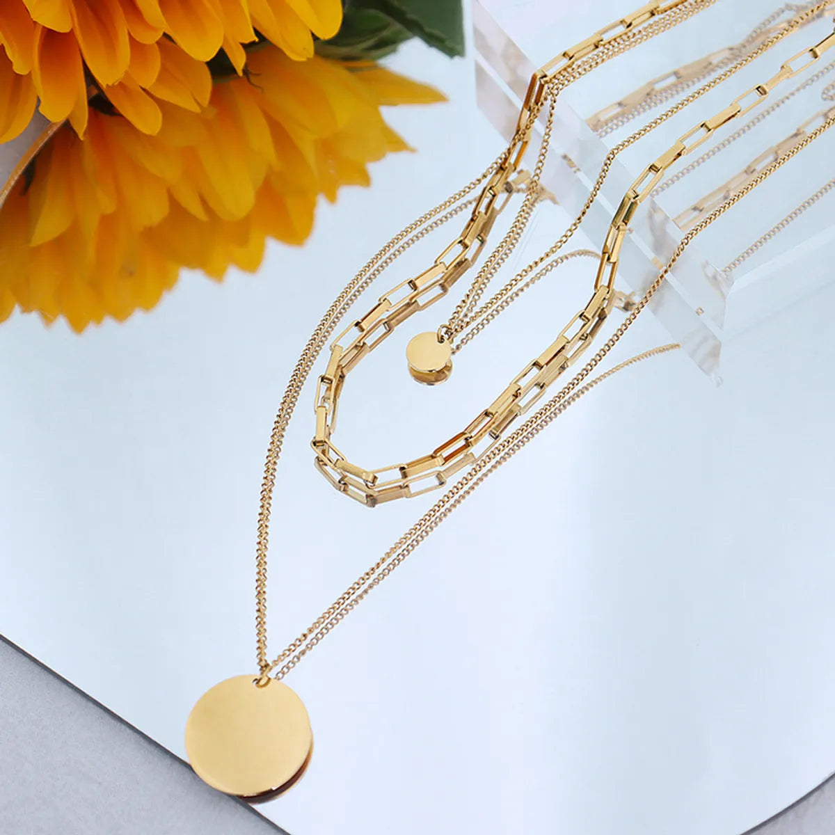 Necklaces Combo Ideas-Fashion Three-layered Clavicle Chain Titanium Steel Plated 18k Real Gold Necklace Wholesale