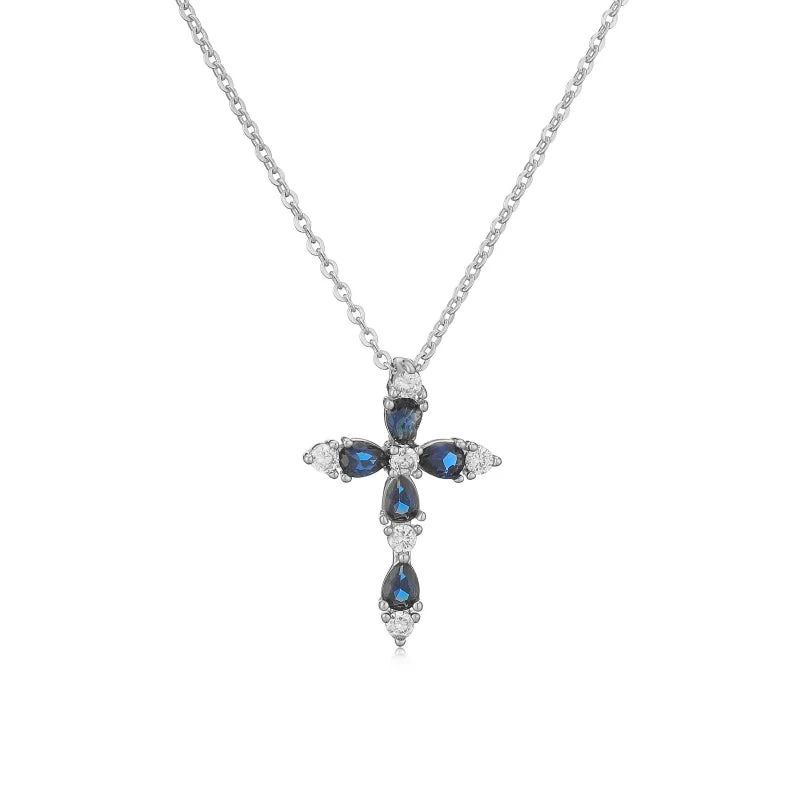 White Gold Color Blue Diamond Necklace