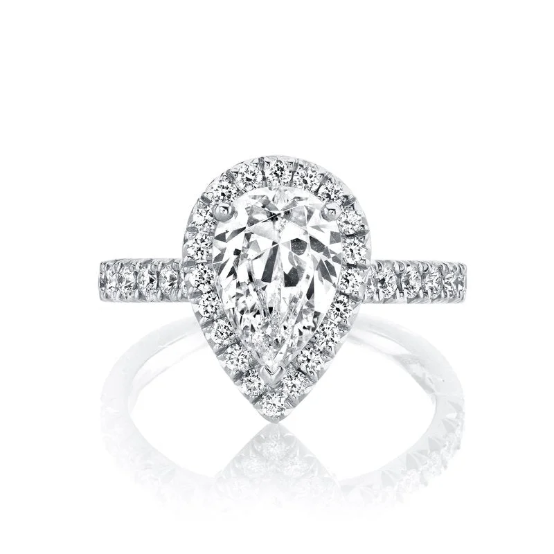 Best Buy Rings-Solitaire Ring Setting with Diamond Halo and Band