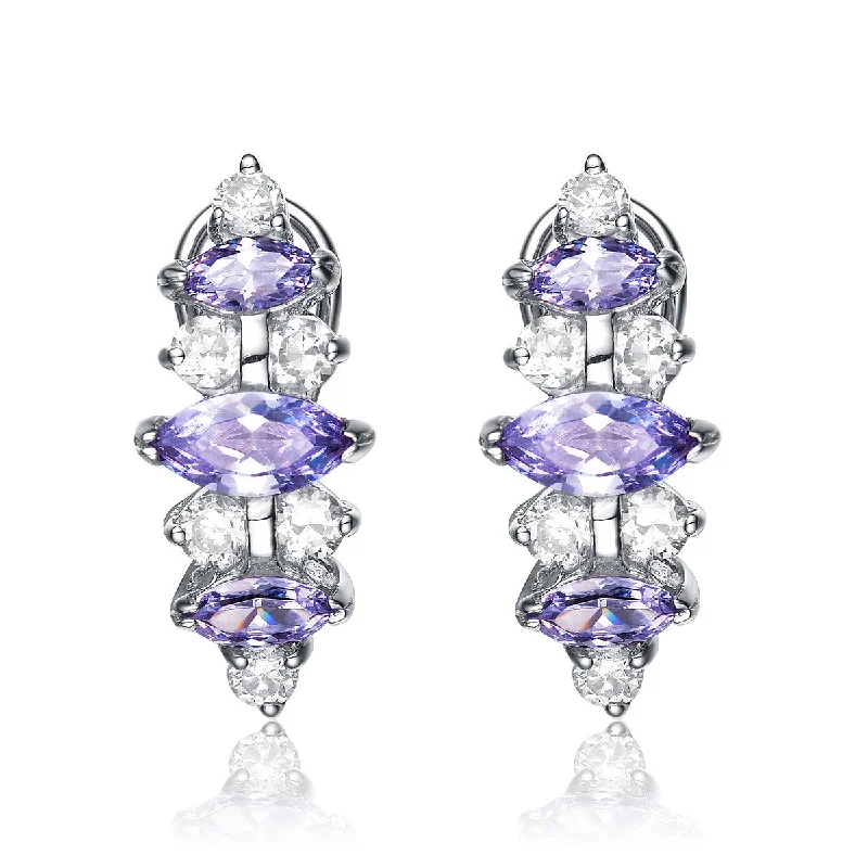 High Ease Earrings-Sterling Silver Cubic Zirconia Purple Earrings