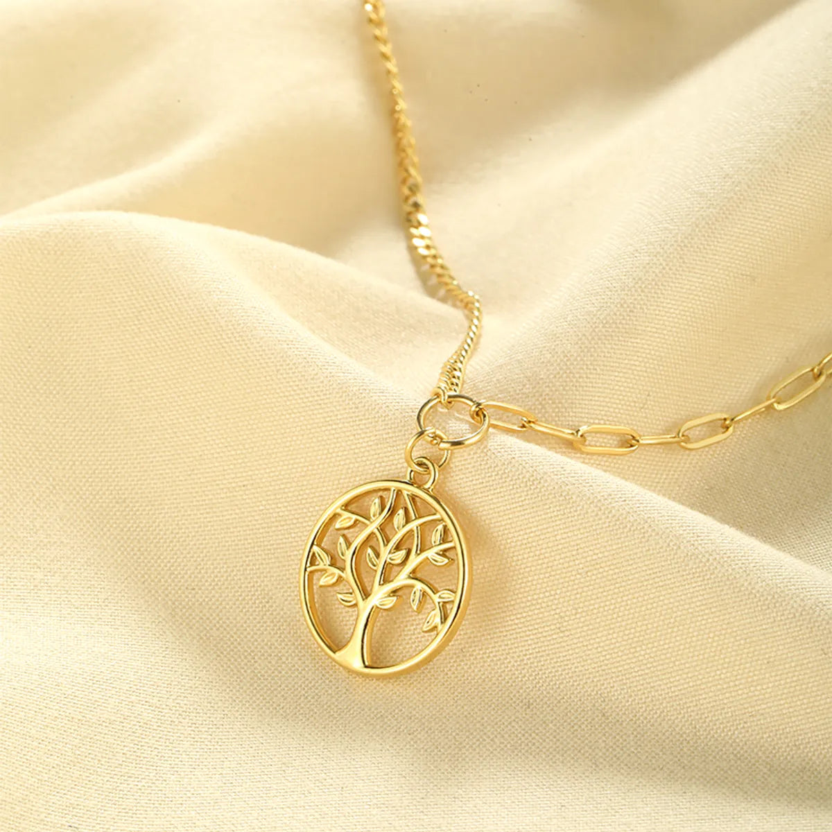 Necklaces For Tight Tops-Wholesale Simple Style Shiny Bc1035 Lucky Tree Stainless Steel Polishing Plating 18k Gold Plated Pendant Necklace