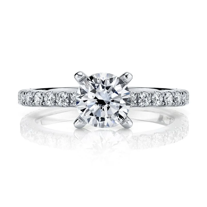 Rings For Mix Sets-Solitaire Ring Setting With Diamond Band and Hidden Halo