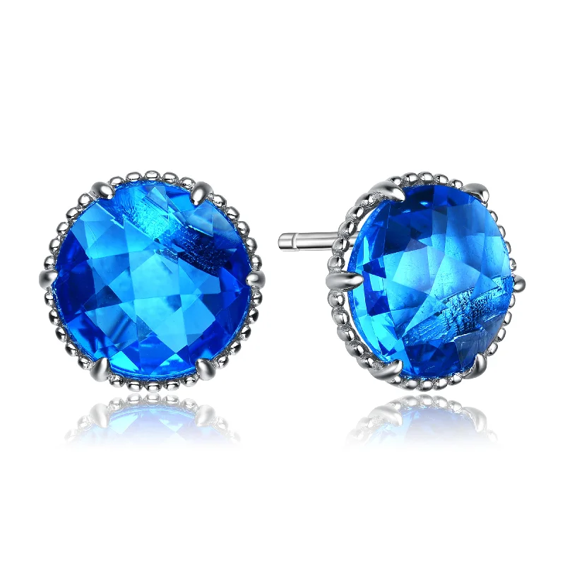 Earrings Mend Advice-Sterling Silver Blue Round Cubic Zirconia Earring