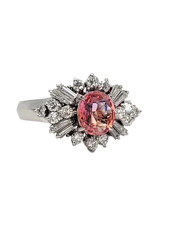 Rings For Gypsy Vibes-Estate Platinum Pink Sapphire and Diamond Ring