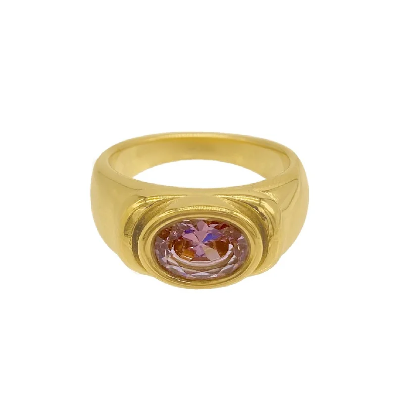 Rings For Deep Shades-14k Gold Plated Pink Crystal Ring