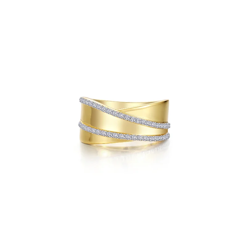 Rings Glow Guide-Simulated Diamond Fashioned Band in Gold Plated Sterling Silver