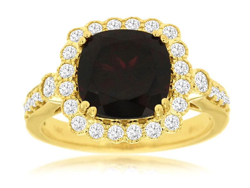 Rings Rock Guide-14k Yellow Gold Garnet and Diamond Ring