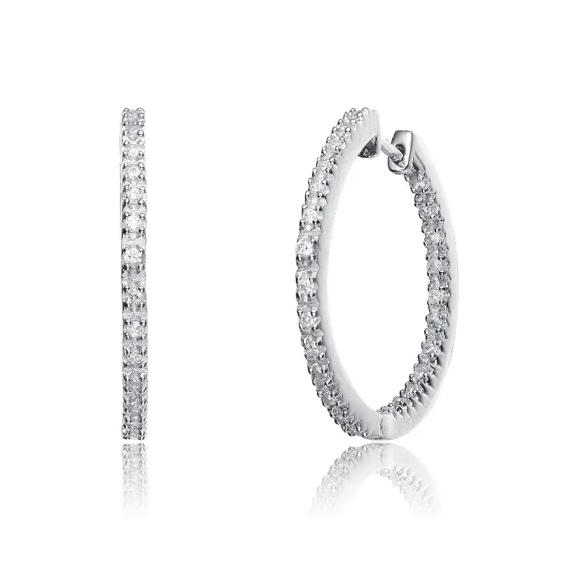 Earrings For Wire Links-Sterling Silver Cubic Zirconia Pave Hoop Earrings