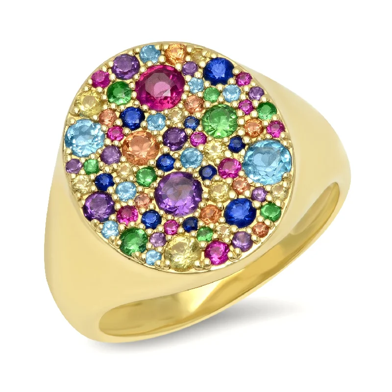 Rings For Cool Bands-Multi Colored Rainbow Signet Ring