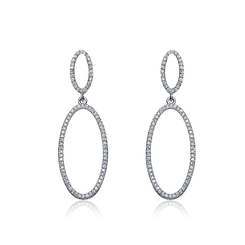 Earrings For Grandmas-Marguerite Silver Oval CZ Daint Drop Earrings