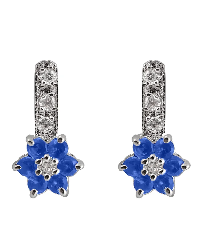 Earrings Touch Guide-Sterling Silver Cubic Zirconia Dangle Blooming Flower Earrings