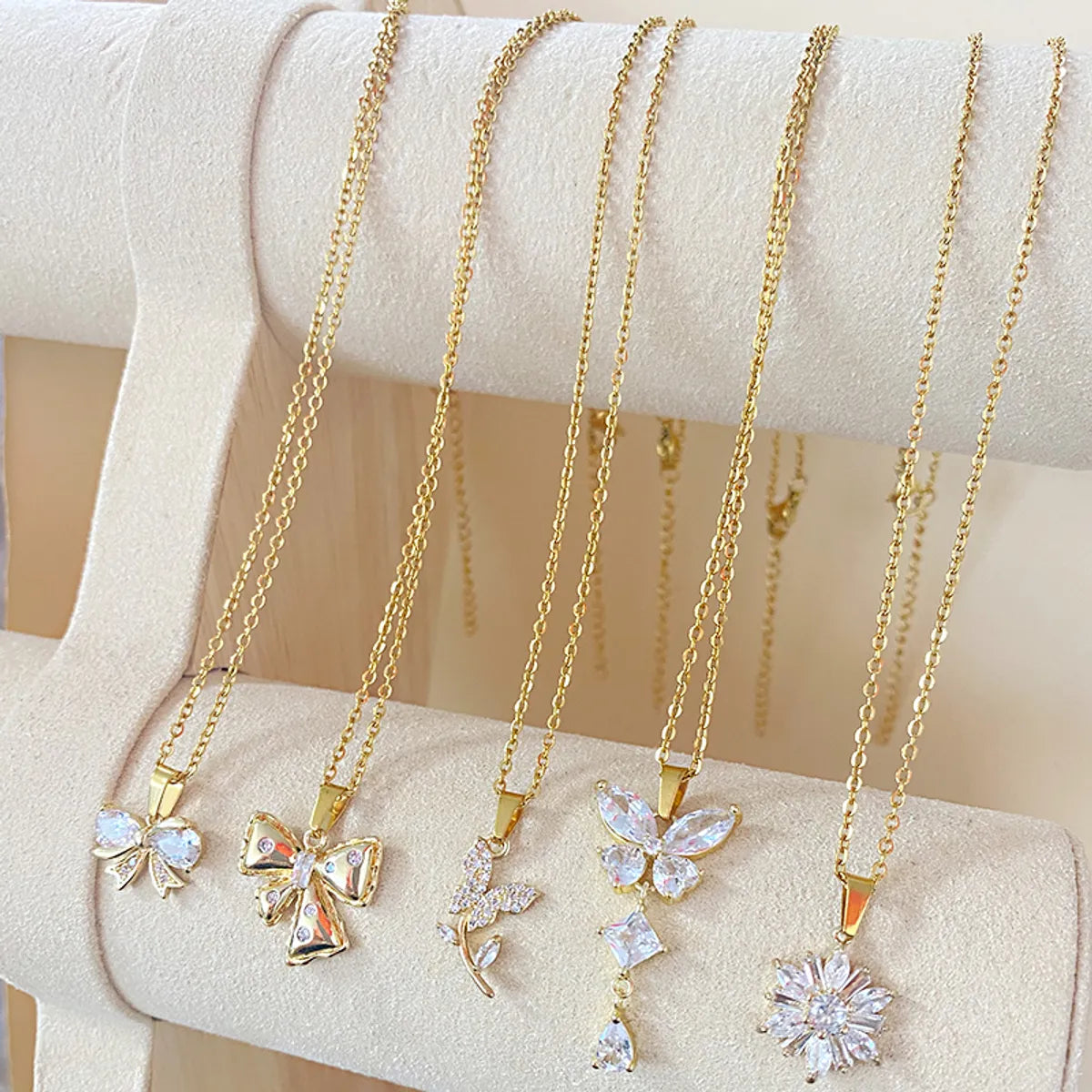 Necklaces For Constant Use-Elegant Luxurious Butterfly Stainless Steel Inlay Rhinestones Zircon Gold Plated Pendant Necklace