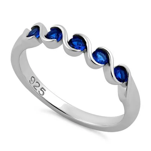 Best Short Rings-Sterling Silver Quintuple Blue Spinel CZ Ring