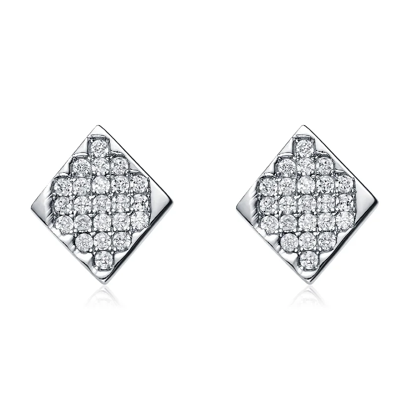 Earrings Outfit Guide-Sterling Silver Cubic Zirconia Square Stud Style Earrings