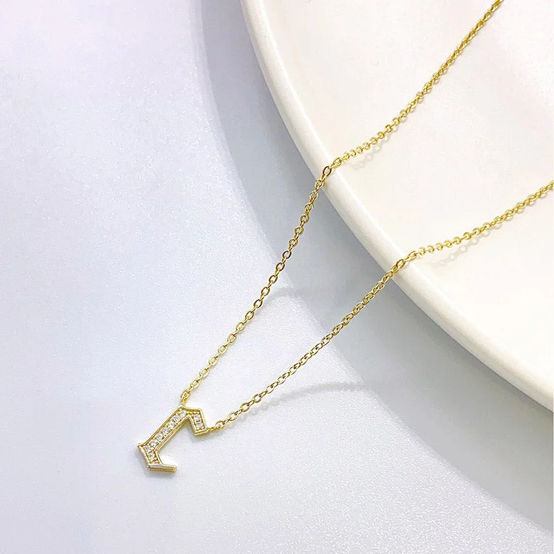 Necklaces For Brunch Looks-Sterling Silver Gold Plated Classic Style Letter Inlay Zircon Pendant Necklace