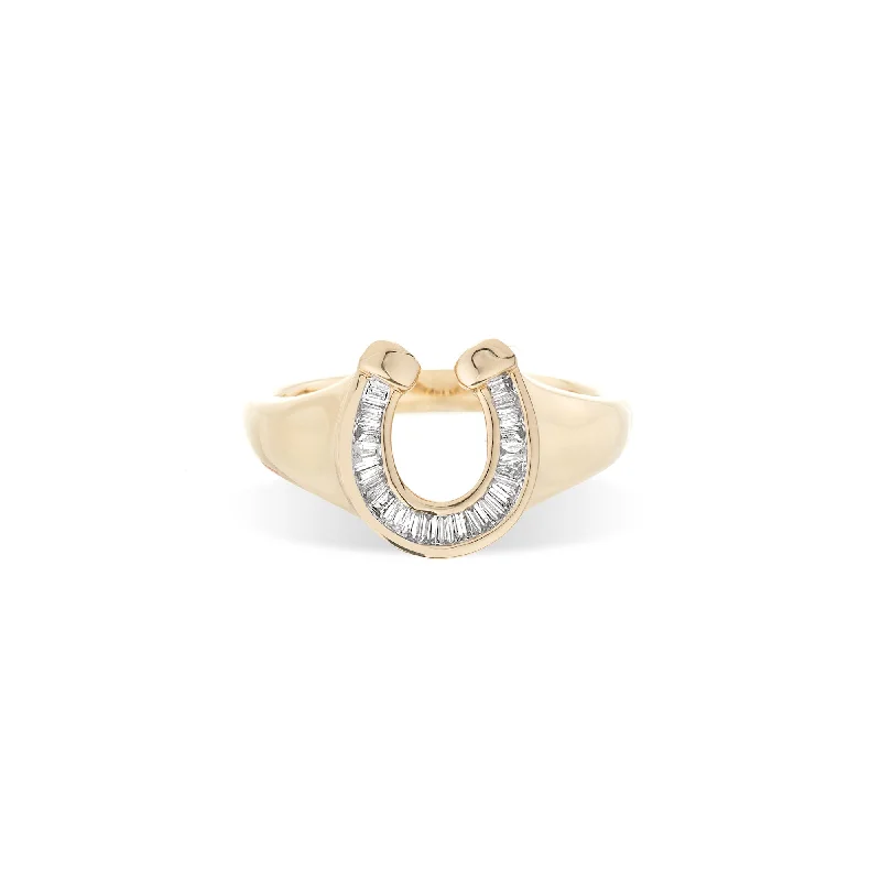 Best Wide Rings-Baguette Diamond Horseshoe Signet Ring