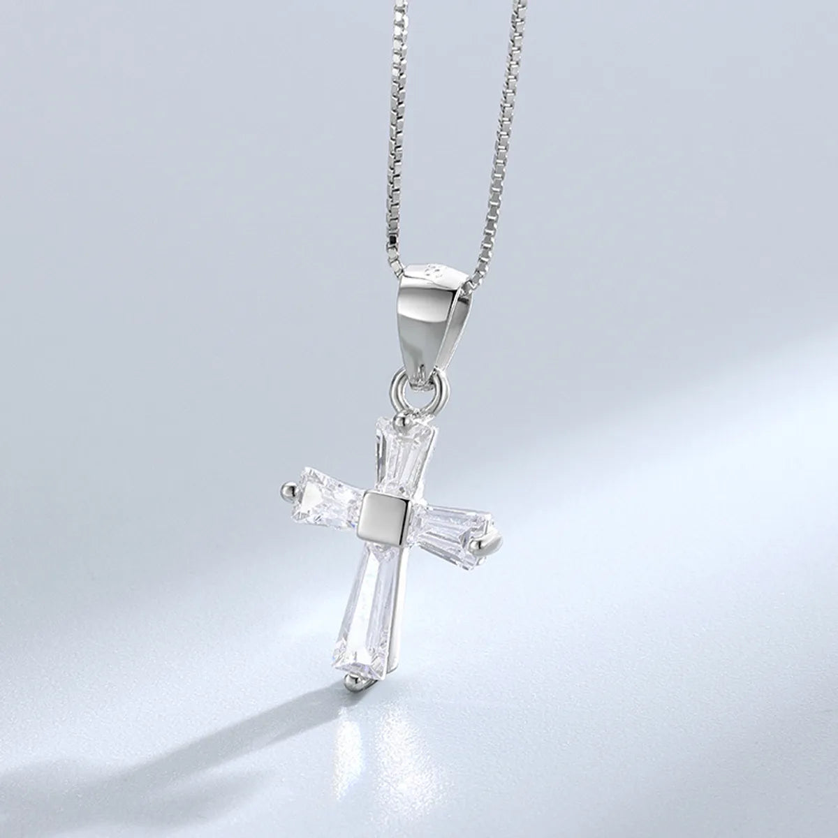 Necklaces Wear Feel-Simple Style Cross Sterling Silver Inlay Zircon Pendant Necklace