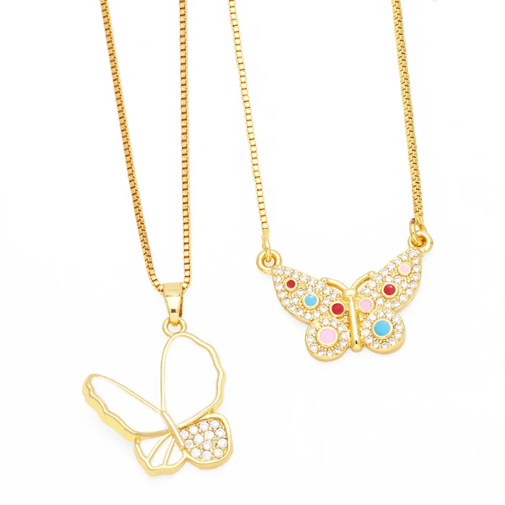 Necklaces Price Hints-Simple Style Classic Style Butterfly Stainless Steel Copper 18k Gold Plated Zircon Pendant Necklace In Bulk