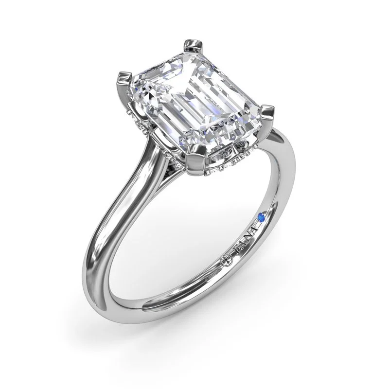 Rings For First Wearers-Diamond Emerald Cut Engagement Ring in 14K White Gold