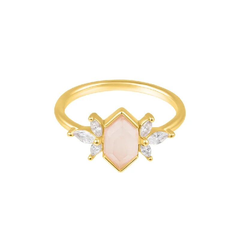 Rings For Winter Glow-Rose Quartz Deco Ring 14k vermeil