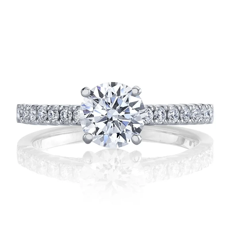 Soft Rings For Jobs-Solitaire Ring Setting with Diamond Band and Diamond Bridge