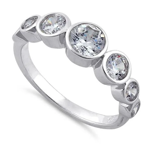 Rings For Sand Shine-Sterling Silver Clear Seven Stone Round CZ Ring