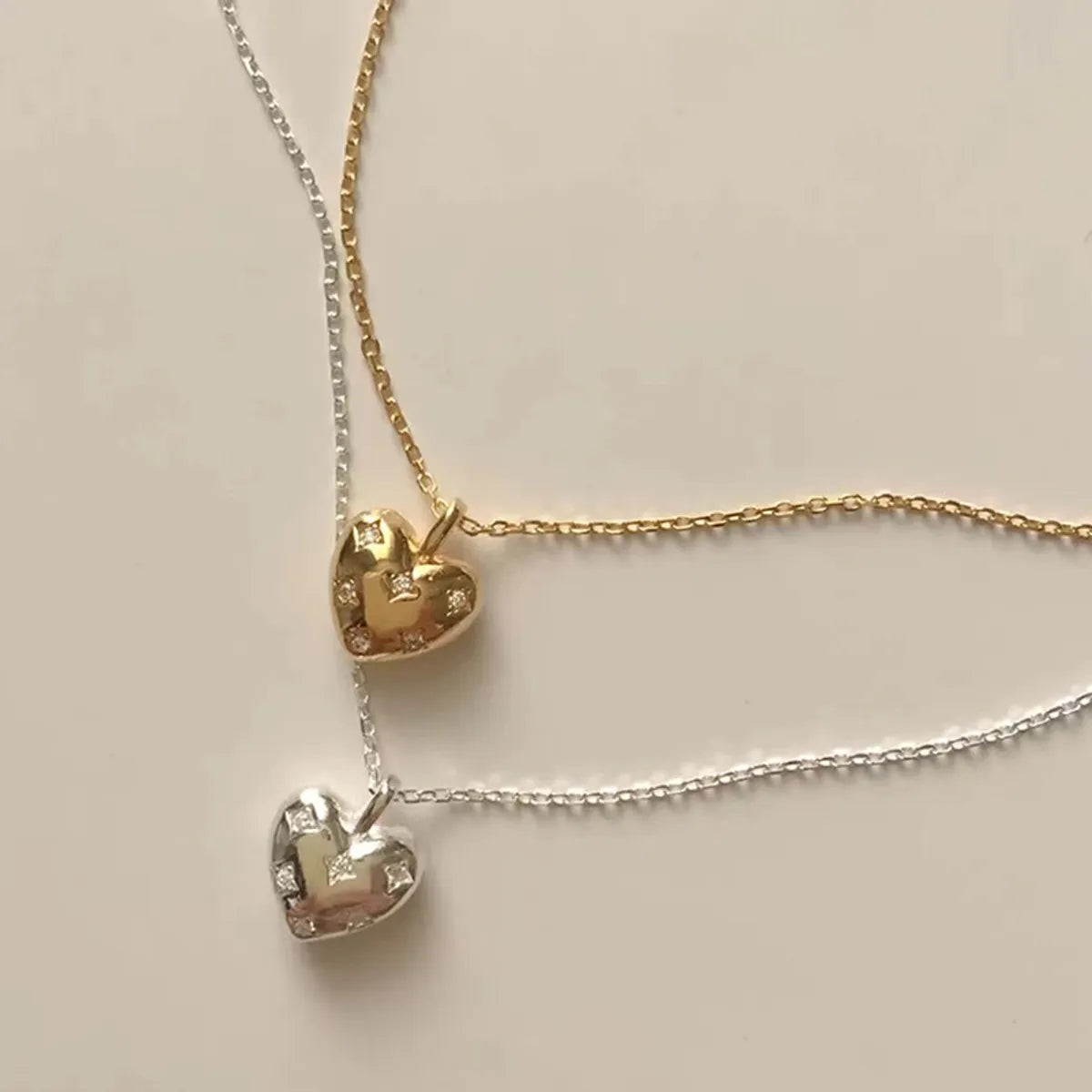 Necklaces For Soft Days-Sweet Heart Shape Titanium Steel Copper Plating Inlay Artificial Diamond Pendant Necklace