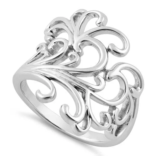 Rings For Relaxed Days-Sterling Silver Floral Swirls Ring